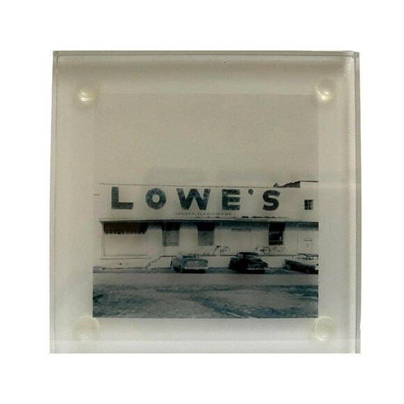 Lowes Historical Limited-Edition Clear/Black Glass Coaster Set of 4 - Picture 3 of 5